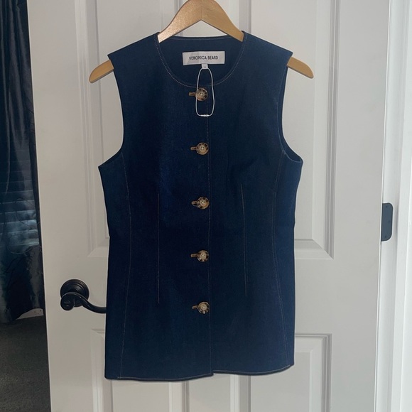 NEW VERONICA BEARD Jessup Denim Vest Dark Oxford Blue Denim {$478} Sz 10 - Picture 9 of 15